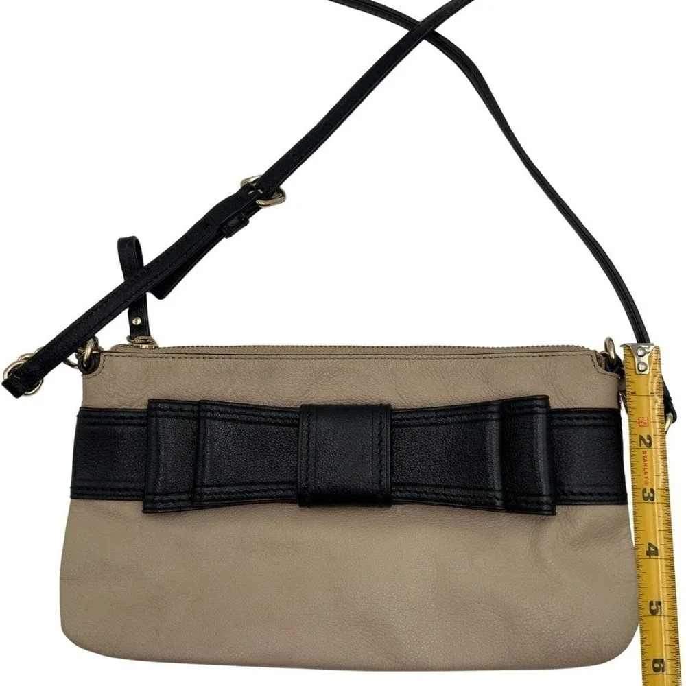 KATE SPADE New York Crossbody Bow‎ Bag Cow Leather Beige Black Classic Classic